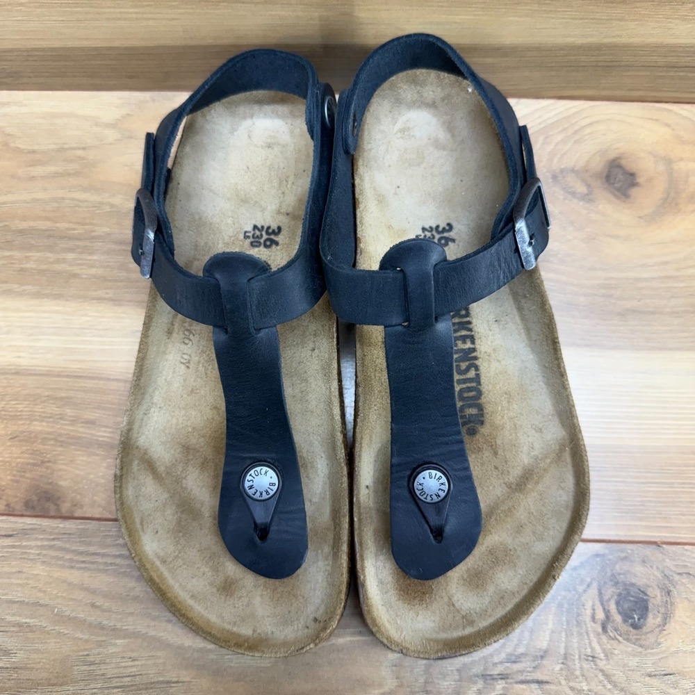 Birkenstock Black Leather Thong Sandals
